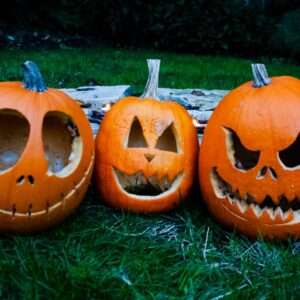 jack o lantern on green grass during daytime